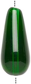 Bead Czech pressed glass emerald green 20x9.5mm teardrop