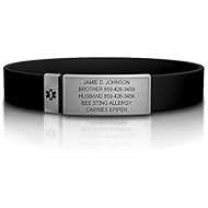 Road ID Personalized Medical ID Bracelet - Premium Wrist ID - 13mm Wide - Black Silicone Wristband - 5 Colors