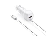 iPhone 6 Car Charger, Shackle Lightning Coiled Car Charger Adapter for iPhone 6/6s 6 Plus with extra 2.1A High Speed USB port, White