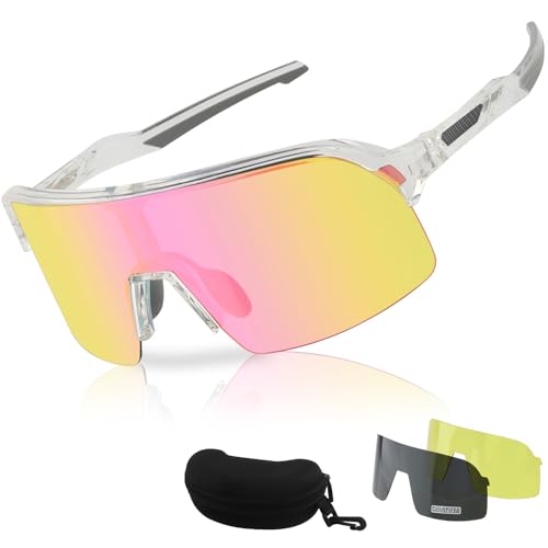 FOCUHUNTER Polarized Sports Sunglasses for Men Women, UV400 Cycling Eyewear for Baseball Running Cycling Glasses 3 Lenses
