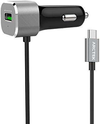 Arctek 33W Dual USB Car Charger with QC 3.0 and Built-In USB-C 5V/3A Cable for LG G6, V20, Google Pixel, Pixel XL, 6P, 5X, Moto Z Force, Silver