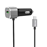 Arctek 33W Dual USB Car Charger with QC 3.0 and Built-In USB-C 5V/3A Cable for LG G6, V20, Google Pixel, Pixel XL, 6P, 5X, Moto Z Force, Silver