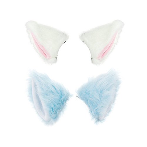 2 Pack Women Girl Cat Fox Long Fur Ears Hair Clip Headwear Cosplay Costume Halloween