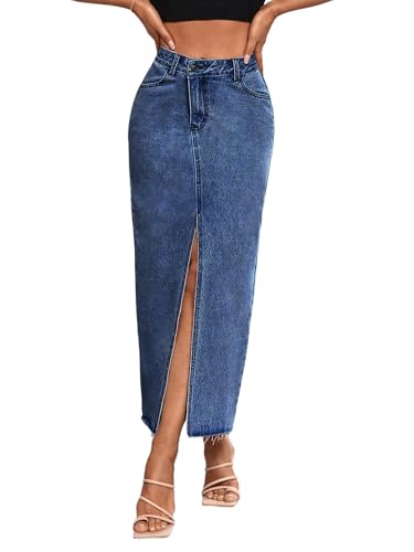 Flvsun Women's Stretch Denim Maxi Skirt