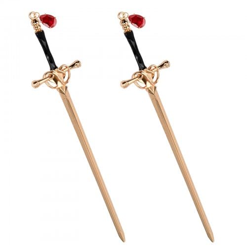 2 Pcs Sword Hair Pins, Hair Stick Metal, Headdress Chinese Style Hair Accessories for Girls, Elegant Women Hair Chopsticks Vintage Simple for Bun Chignon Decorative Hair Holder (Gold + pendant)
