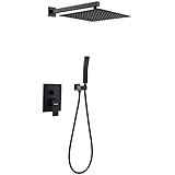 KOJOX Shower System with High Pressure Rainfall Shower Head, Handheld Shower head and Shower Faucet valve, Bathroom Luxury Rain Mixer Shower Combo Set Wall Mounted (12 Inch Shower Head)