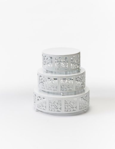 Opulent TreasuresCake Stand, Round Cherry Blossom Metal Cupcake Dessert Display Plates, Set of 3 (White)