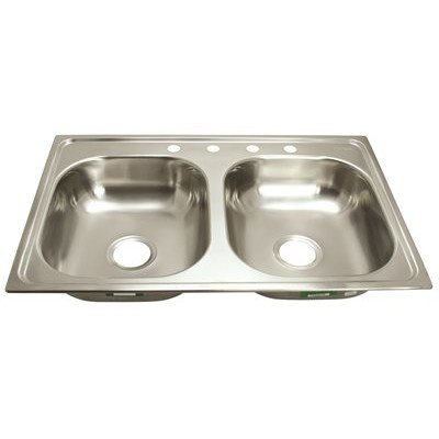 PROPLUS GIDDS-2474254 4-Hole Double Bowl Kitchen Sink for Mobile Homes, 24-Gauge, Stainless Steel, 33 x 19 x 6