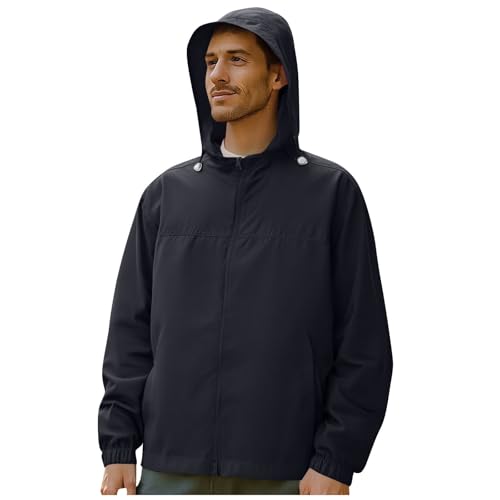 Men's Outdoor Waterproof Jacket Lightweight Softshell Coat Hooded With Pockets Windbreaker Men's Winter Jackets For Commuting, Walking, Hiking And Outdoor Activities Black M