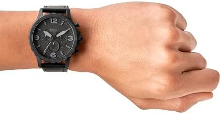 Montre pour Hommes Nate, Mouvement chronographe à Quartz, boîtier en Acier Inoxydable Noir de 50 mm avec Bracelet en Cuir véritable, JR1354