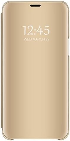 Case Compatible with Samsung Galaxy S10/S10 Plus/S10e, Plating Mirror Hard PC Case Translucent View Flip Folio Stand Full Protective Shell Cover (Gold, Galaxy S10 Plus)