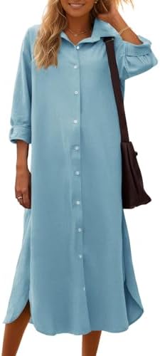 Sopliagon Women Cotton and Linen Shirt Dress Casual Loose Maxi Dresses Blue M price in Saudi Arabia | Amazon Saudi Arabia | kanbkam Sopliagon Women Cotton and Linen Shirt Dress Casual Loose Maxi Dresses Blue M price in Saudi Arabia | Amazon Saudi Arabia | kanbkam