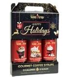 Jordans Skinny Syrups Happy Holidays Gourmet Coffee Syrups - Variety Pack of 3 - Salted Caramel, White Chocolate, Peppermint Bark