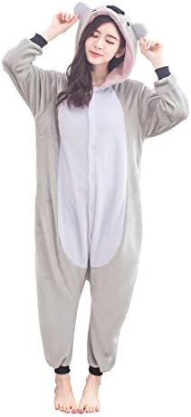 LongxingKWomen's Cosplay Flannel Anime Cartoon Onesie Adult Pajamas Koala bear gray (XL)