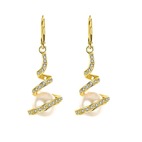 Gyoume Women's Earrings Pearl Studded Spiral Design Zircon Hoop Drop Earrings Jewelry Party Earring (Gold)