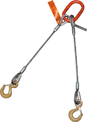 HSI 5/16" Diameter 2-Leg Wire Rope Sling | EIPS 6x25 IWRC | 22' Length | Eye Hoist Hooks with Safety Latches | 1/2" Diameter Oblong Master Link | 1.7 Ton Vertical Rated Capacity