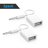 KEEZING AUX to USB Adapter, 3.5mm Audio Jack to USB Converter;USB Audio Cable with Aux Stereo (White,2PACK)