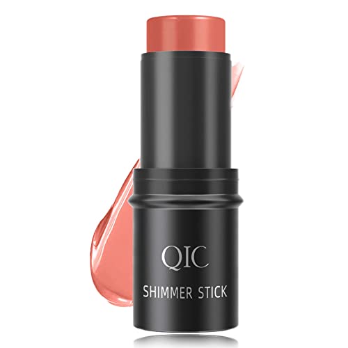 CREAM CONTOUR BLUSH STICK,LONG LASTING WATERPROOF BLUSH STICK FOR CHEEKS&LIPS MULTIPURPOSE FACE HIGHLIGHTING CONCEALING CREAM,SHIMMER CONTOUR STICK MAKEUP FOR WOMEN（ROSE RED）