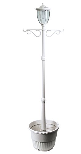 Sun-Ray 312065 Kenwick Single-Head Solar Lamp Post and Planter, with Plant Hanger Dual Amber/White Light Switch, 7',