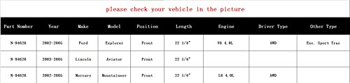 CRS N-94626 New Prop shaft/Drive Shaft Assembly, Front, for 2002-2005 Ford Explorer, 2003-2005 Lincoln Aviator, 2002-2005 Mercury Mountaineer, about 22 1/4" long