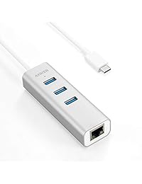 Anker distribuidor de datos portátil en aluminio, 3 puertos USB C a USB 3.0, con adaptador de red de 10 Mpbs, 100 Mbps, 1000 Mbps o 1 Gigabit y puerto Ethernet, para MacBook Pro 2016, ChromeBook, XPS y más