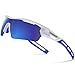 TOREGE Polarized Sports Sunglasses for Men Women Cycling Running Driving TR033(White&Blue Tips&Blue Lens)