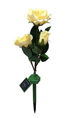 Solar Wholesale 1039 Yellow Rose Bush of 3 Flowers LED Garden Stake Lawn Lights