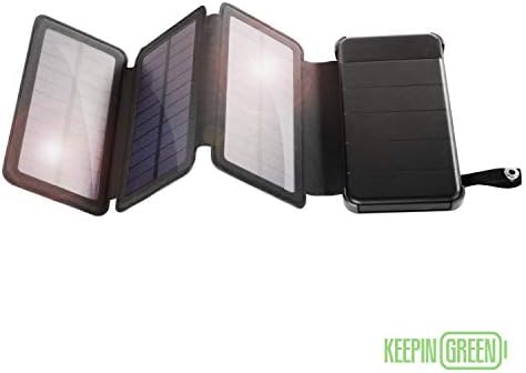 KeepinGreen Solar Charger Power Bank- 6000mAh | Rugged Outdoor Cell Phone Portable Charger for Camping | Dual USB Port External Battery Pack with Detachable Fold Out Panels & Built-in Flashlight