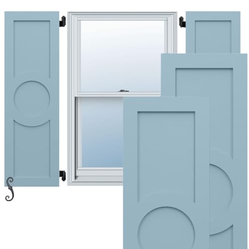 18"W x 64"H EnduraCore Composite Center Circle Arts & Crafts Shutters, Peaceful…