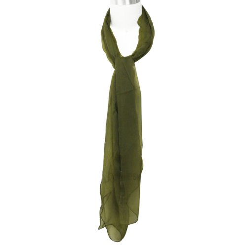 Wrapables Solid Color 100% Silk Long Scarf, Olive