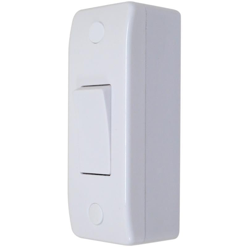 Architrave Light Switch 10AX 1 Gang 2-Way with 16mm Pattress Surface Box - Rounded White