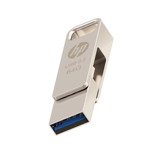 HP 64GB x206c USB OTG 3.2 Tipo-C/Tipo-A Unità Flash in Metallo, fino a 120MB/s in lettura