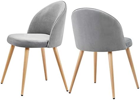 TONVISION 2x Light Grey Velvet Chairs Cozy Foam Seat Metal Legs Sturdy Accent Guest Chair Home Kitchen Living Room Lounge Dressing Bedroom Furniture
