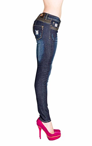 VIRGIN ONLY Women's Embellished Skinny Jeans (Dark Blue, 7) - Thumbnail 2