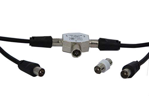 electrosmart 5m Black TV Aerial Splitter Kit Includes 1.5m Coax 5m Coax Splitter & Adaptor
