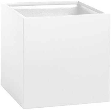 PurePots Square Cuboid 2210, Modern Cube Planter Box &amp; Plant Pot - Indoor &amp; Outdoor| Hand Crafted Commercial Grade Fiberglass | UV Resistant Paint (White/ With Drainage Hole(s)/ Small)