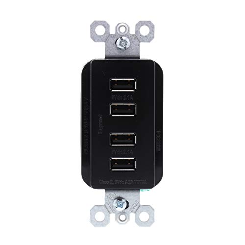 Legrand - Pass & Seymour radiant TM8USB4BKCC6 Quad USB Charging Outlet, 4.2 Amp Total Charging Power, Black