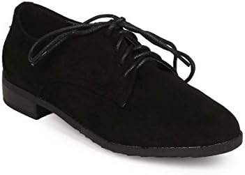 Women Suede Round Toe Classic Lace Up Oxford Flat ED19 - Black