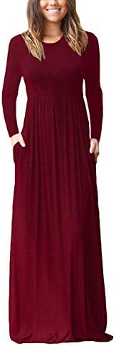 Women's Short Sleeve Loose Plain Maxi Dresses Casual Long Dresses with Pockets