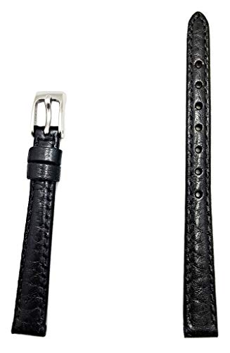 10mm Black Genuine Leather Watch Band | Smooth, Vegetable Grained, Lightly Padded Replacement Wrist Strap that brings New Life to Any Watch (Womens Standard Length)