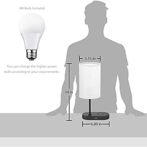 Qi Bedside Lamp COZOO USB Bedside Table & Desk Lamp with 3 USB Charging Ports and Qi Wireless Charging Pad,Black Charger Base with White Fabric Shade, LED Light for Bedroom/Nightstand/Living Room