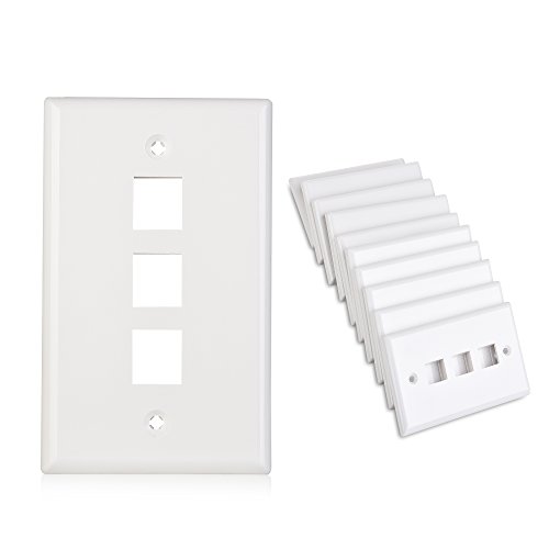 Cable Matters 10-Pack Low Profile 3-Port Cat5e, Cat6 Keystone Jack Wall Plate in White