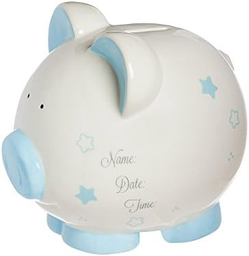 Blossoms &amp; Buds Blue Customizable My First Ceramic Piggy Bank