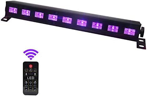 Indmird Black Light Bar 9 LED x 3W for Glow Parties with RF Remote Control