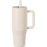 40 oz Tumbler with Handle, 100% Leakproof Insulated Tumbler with Lid and Straw, Stainless Steel Travel Mug, Water Bottle with Flip Straw, Keep Drinks Cold or Hot, White