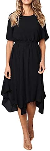 Fashion Sundress Beach Dress Women's Casual Short Sleeve Party Long Summer Dress Evening Dresses Maxi Dress Black