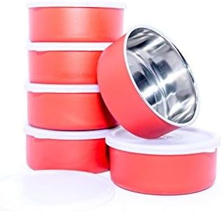 Homeish Microwave Safe Stainless Steel Small Lunch Containers for Office/Home - Set of 6 (Red, 6x11cms, 6x200ml Approx.)