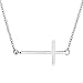 ELBLUVF Stainless Steel Gold Rose Gold Silver Plated Dainty Beads Sideways Cross Double Layers Necklace For Women (Silver sideways cross)