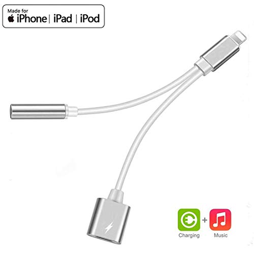 Headphones Audio and Charging 3.5mm Jack Adapter Car Charger for iPhone7/ 7Plus/ 8/ 8Plus/ X/XS/XR 2 in 1 Cable Charging and Auxiliary Audio Converter Support for IOS11 and Higher – White