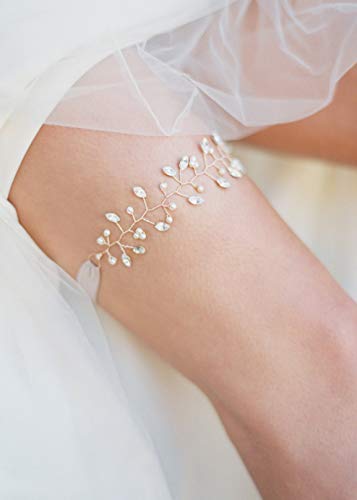 Kercisbeauty Handmade Bridal Bridesmaids Ajustable White Crystal and Pearl Beads Garter or Headband Vine Spring Headband Headpiece Vine Hen night Bachelorette party(Silver)